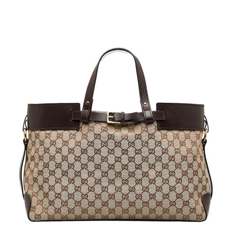 gucci 106251|Gucci 106251 Canvas Leather GG Pattern Tote Bag Black Authentic.